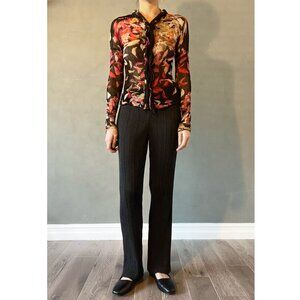 ISSEY FETE Pleated Floral Print Button Down Shirt - XS/S